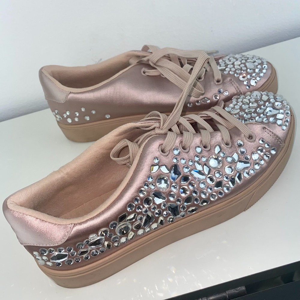 Aldo Rhinestone Pink Satin Sneakers 7.5